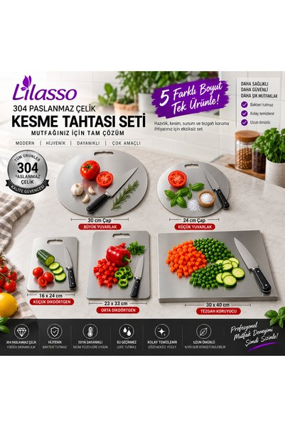 Lilasso Home Professional Cutting Board Set 5 Pieces-All Stainless Steel