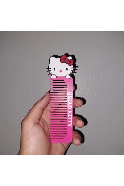 Hello Kitty Figürlü Pembe Saç Tarağı - 15 cm Çanta Boyu Özel Tasarım 3D Baskı Tarak