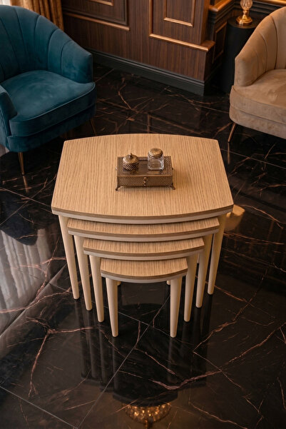 brahimigold Modern Açık Ceviz Tasarımlı MDF 4’lü Zigon Sehpa Takımı – Ahşap A...