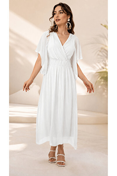 Defne Silver İpek Kruveze Collared White Dress