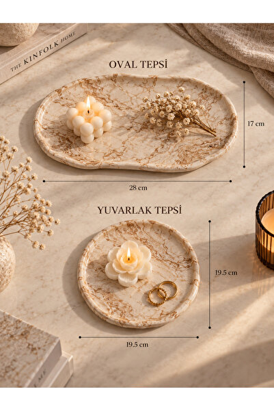 By Sirin Yıldız Mermer Desenli Takı-Meyve -Mum Tabağı