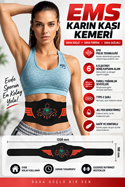 Trend Store Karın Kası Kemeri EMS Cihazı 30 Seviye 10 Mod Şarjlı Kas Stimülat...