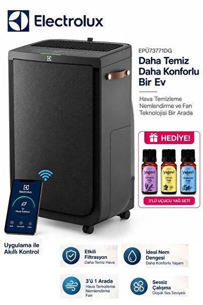 Electrolux Hava Temizleyici Nemlendirici Fan 5 Kademeli Sessiz ve Uzaktan Kum...
