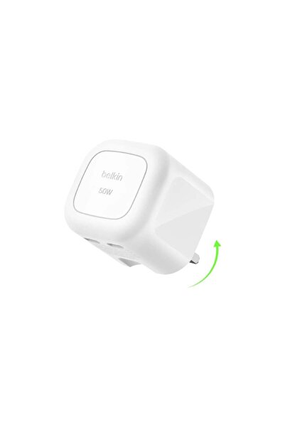 Belkin بيلكن شاحن جداري ثنائي USB-C بقوة 50 W مع قابس بريطاني قابل للطي، شحن ...