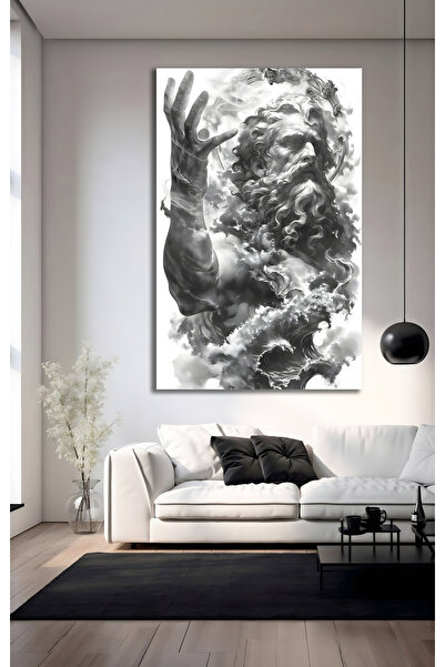 Evnora Home Decor Poseidon Cam Tablo – Yunan Mitolojisi Deniz Tanrısı, Siyah ...