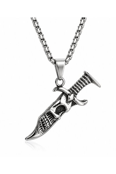 Men's Silver Color Figured Necklace – 29 cm Chain – 5 cm Special Design Men's Necklace