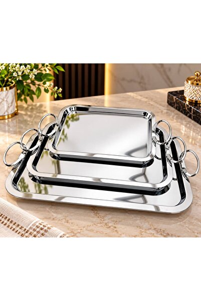 aljahwari 3-Piece Silver Serving Tray Set