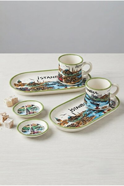 Generic Brand Istanbul Themed Special Design Turkish Coffee Cup Set for 2 Peo...