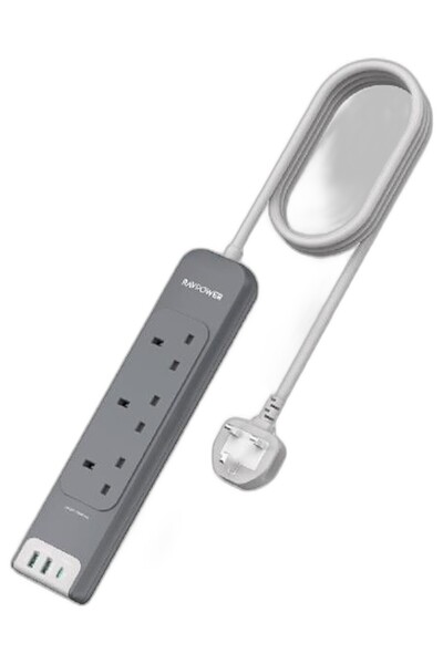 RavPower Raf Power Rp-Pc1038 Gray Power Strip, 3 Ac Outlets, 2 Usb-A Ports, 1...