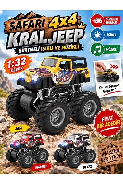 BYCEGU IŞIKLI VE MÜZİKLİ SÜRTMELİ OYUNCAK 4X4 ARAZİ KRAL SAFARİ JEEP BİR ADETTİR