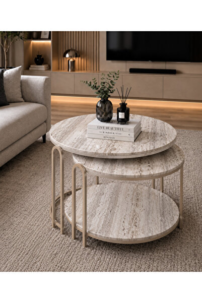 SEDAŞ LIVING UNITS 2 li Salon Traverten Yavrulu Katlı Orta Sehpa Traverten Su...