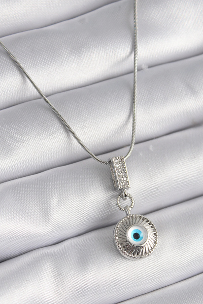 Livenda 316L Steel Silver Color Zircon Stone Evil Eye Bead Model Women's Neck...