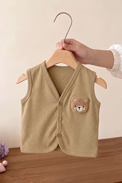 AyCaTa Süzine Ayıcıklı %100 Pamuklu Kahverengi Erkek Bebek Penye Yelek