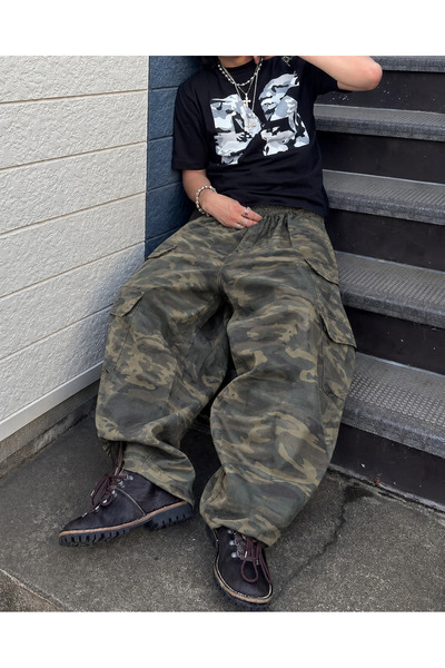 Weekeep Y2K Kamuflaj Desen Unisex Crush Baggy Pantolon