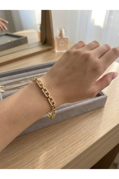 MODA Gold Stone Geometric Ring Zirconia Bracelet - Women's Tag with Zircon Stone