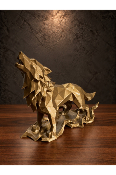 ARKlife 3D Electronic Dekoratif Geometrik Uluyan Kurt Bronz Gold Heykeli Masa...