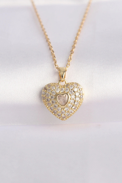 Livenda 316L Steel Chain Color Zircon Stone Heart Pendant Tj-Bko8624