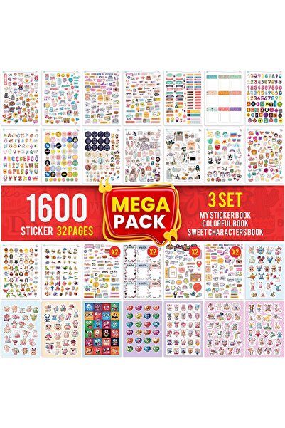colortouch Mega Sticker Set - 1600 Adet Çıkartma - Scrapbook Sticker - Çocuklar, Kızlar, Gençler ve