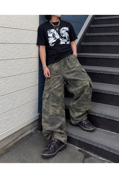 Weekeep Y2K Kamuflaj Desen Unisex Crush Baggy Pantolon