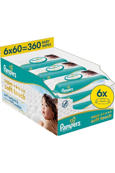 DAYI GO Pampers Aqua Soft Touch Bebek Islak Havlu 6 Paket 360 Yaprak