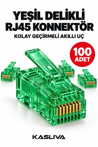 Kasliva 100 قطعة من موصلات RJ45 Cat5 Cat6 الخضراء ذات الفتحات سهلة التركيب