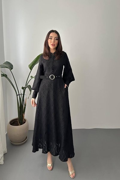 Generic Brand Black Belt Detailed Long Dress