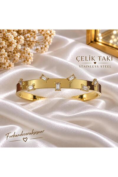 Furkan decor aksesuar Steel Taki Handcuff Model with Stones