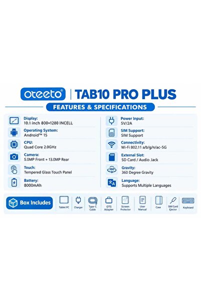 Swift Shelf Qreeto TAB10 PRO PLUS - الميزات الرئيسية: شاشة عالية الدقة مقاس 10.1 بوصة