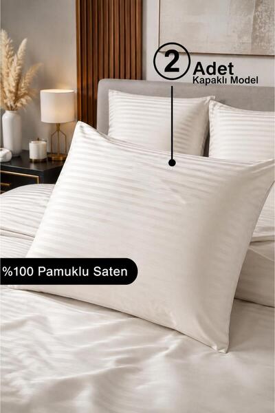 Senpai 100% Cotton Satin Striped Pillowcase with Cover 2-Piece Luxury Hotel Q...