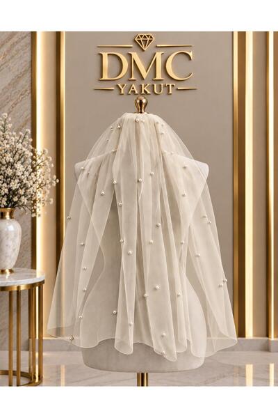 Genel Markalar 60 CM Boncuklu Kısa Duvak, Taraklı, Nikah Kına ve Gelinlik İçin