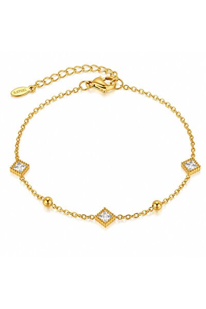 FASHION Bratara Dama din Otel Inoxidabil Aurit cu Cristale Patrate Zirconiu s...