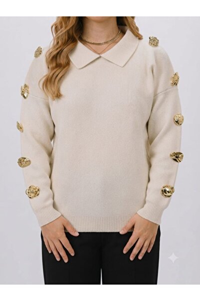 ZERELLE COLLECTİON Women's Button Detailed Polo Neck Knitwear Sweater