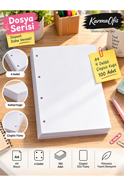 KarmaOfis A4 4-Hole Unlined Paper |   100 Pieces Optional