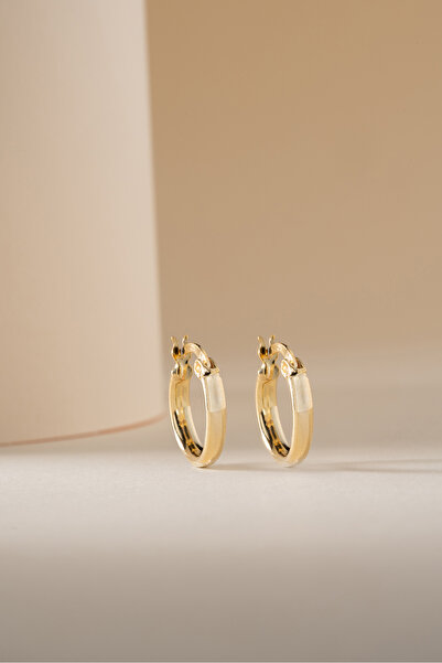 Nereze 925 Ayar Gümüş Gold Kaplama Oval 15 mm Şarnel Halka Küpe