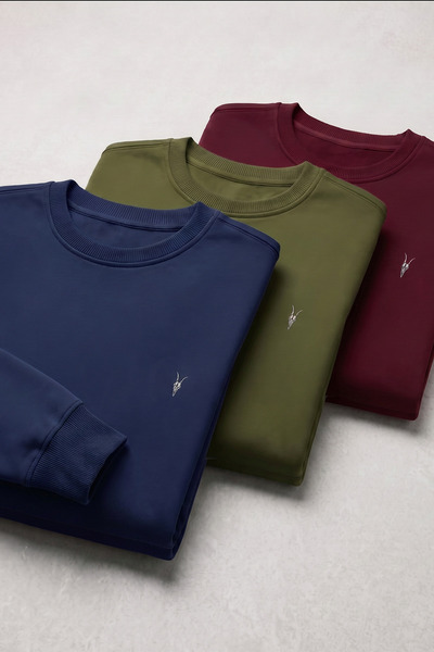 MAXIMILLIAN Erkek Pamuklu Bisiklet Yaka Basic Uzun Kollu 3-Lü Sweatshirt