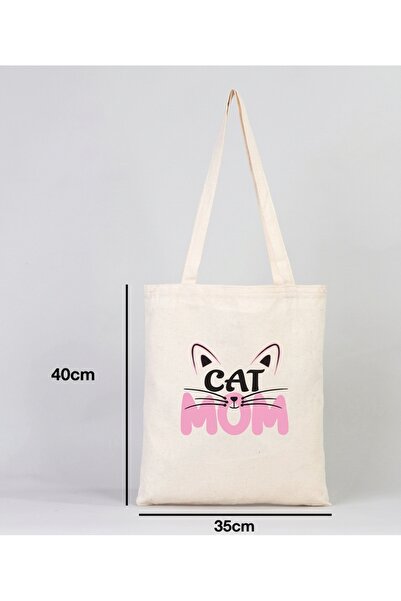 nivra sepet Cat Mom Baskılı Ham Bez Çanta