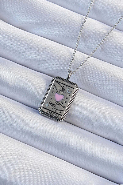 Livenda 316L Steel Chain Antique Silver Color Pink Enamel Heart Figured Tarot...