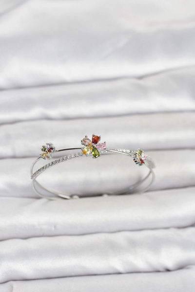 Livenda Brass Silver Color Colorful Flower Model Women's Bracelet Tj-Bb8516