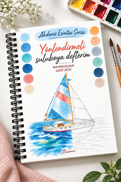 BUEMİ Yönlendirmeli Sulu Boya Boyama Kitabı, 14 Farklı Tasarım, Yetişkin ve Ç...