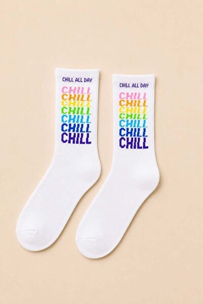 Ka Art Gallery Chill All Day Colorful Written White Unisex Socks