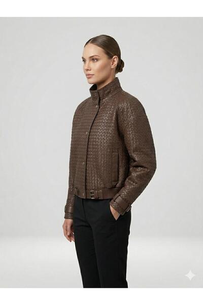 Luxus Geaca piele BT, model impletit, BROWN