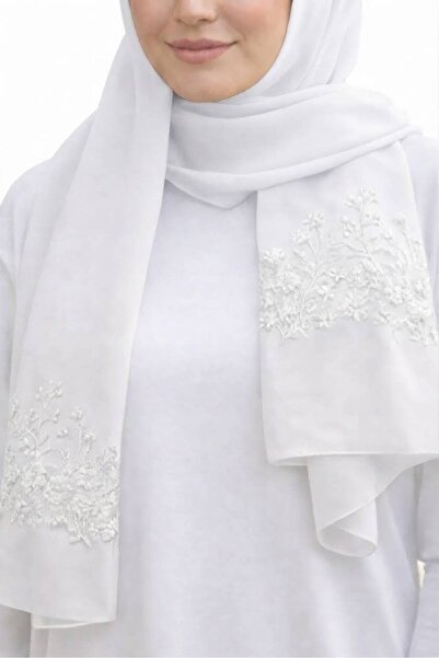 Veil Designer طرحة ابيض بوال بقماش ياباني بتطريز ورد و اغصان ابيض من الطرفين ...