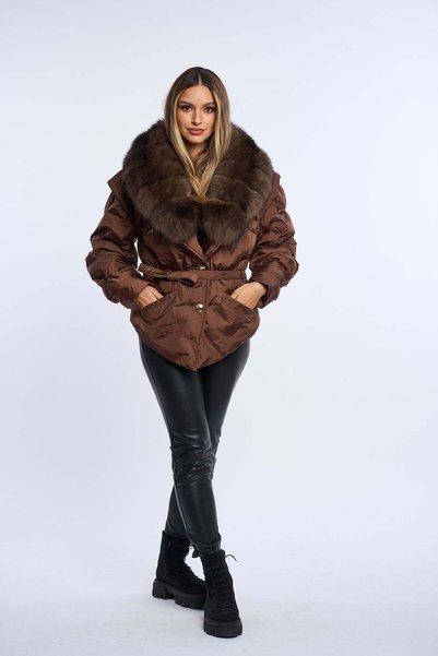 Luxus Geaca fas cu blana naturala Adnana, brown