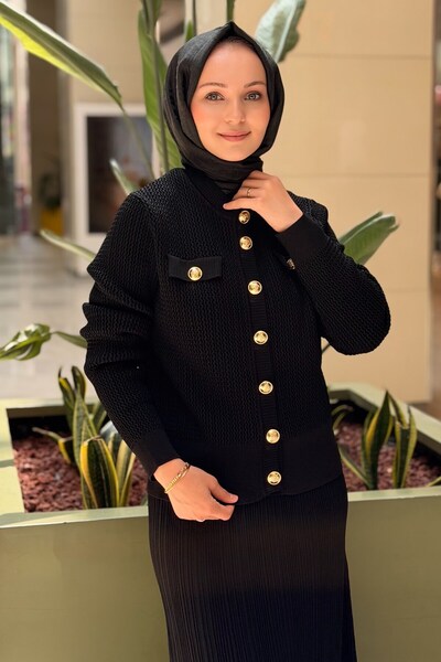 Nuss Bürümcük Knitted Mercerized Cardigan with Gold Buttons