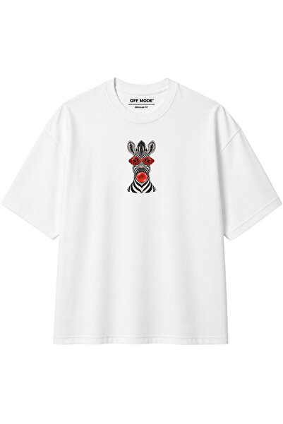Zebra Kırmızı Detay Baskılı Unisex Regular Fit T-Shirt