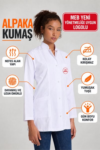 PandaForma (Ceket Boy-Haki̇m Yaka) Teacher's Apron Is Manufactured in a Manner That Complies with the New Regulations and Includes a Logo.