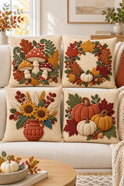 stellahomes Autumn Themed 3D Embroidery-Looking Digital Printed Decorative Th...
