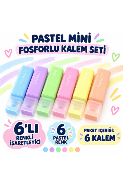 Art Tone 6’lı Pastel Mini Fosforlu Kalem Seti Renkli İşaretleyici Keçeli Ders Kitap Not Resim Boyama İşaretleme