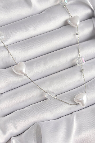 Livenda Brass Silver Color White Pearl Heart Model Women's Necklace Tj-Bko9624