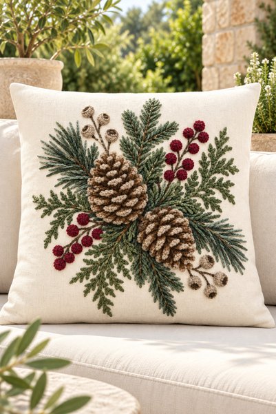 stellahomes Botanical Winter Themed 3D Embroidery-Looking Digital Printed Decorative Throw Pillow Cover 43X43Cm– (Double Sided)